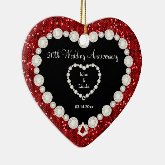 Jubileum met rode Glitter DIY Wedding Keramisch Ornament (Rechts)