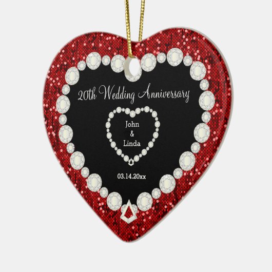 Jubileum met rode Glitter DIY Wedding Keramisch Ornament (Links)