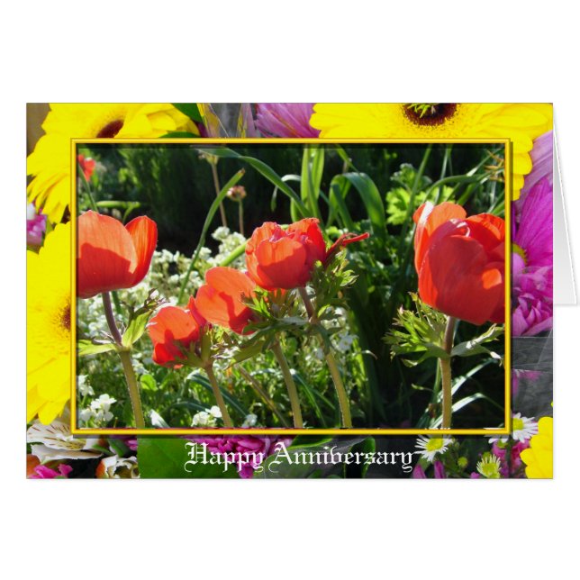 Jubileum met rode tuinbloemen (Voorkant Horizontaal)