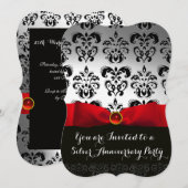 JUBILEUM MET RODE WIT-ZWARTE DAMASKWEDING KAART (Voorkant / Achterkant)