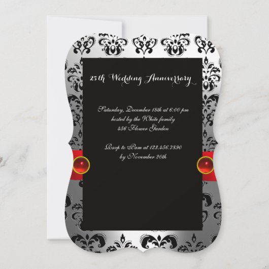 JUBILEUM MET RODE WIT-ZWARTE DAMASKWEDING KAART (Achterkant)