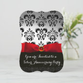 JUBILEUM MET RODE WIT-ZWARTE DAMASKWEDING KAART (Staand voorkant)