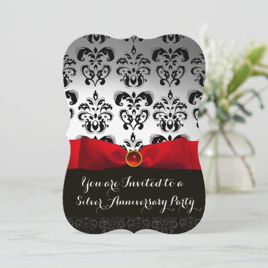 JUBILEUM MET RODE WIT-ZWARTE DAMASKWEDING KAART (Staand voorkant)