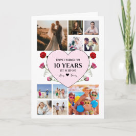 Jubileum met roze hart en Rozen Foto Kaart