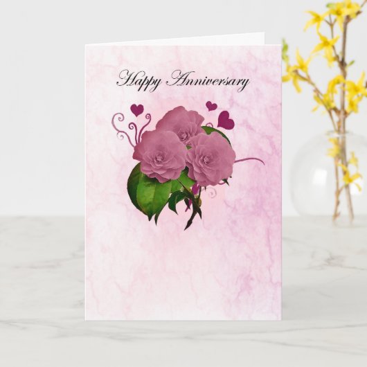 Jubileum met roze rozen en harten kaart (Gele Bloem)