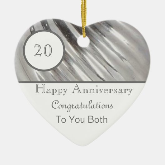 Jubileum met twintigste bruiloft Platinum Heart Keramisch Ornament (Voorkant)