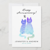 Jubileum Modern Gradient Blue Cats In Love Feestdagenkaart (Voorkant)