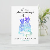 Jubileum Modern Gradient Blue Cats In Love Feestdagenkaart (Staand voorkant)