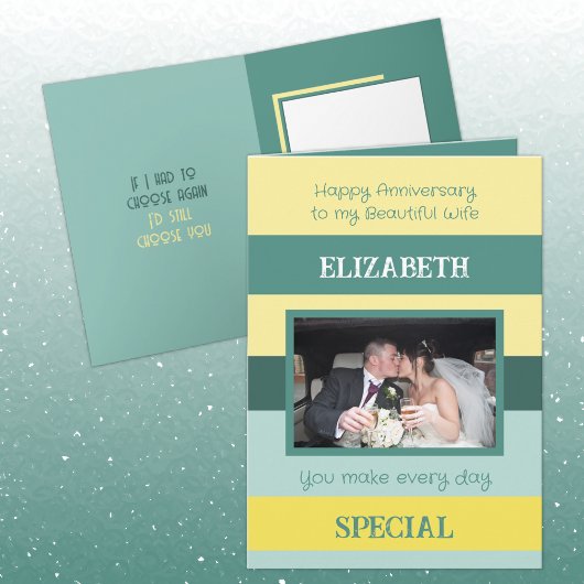 Jubileum mooie vrouw geel groen foto kaart