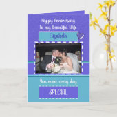 Jubileum mooie vrouw paarse turquoise foto kaart (Gele Bloem)