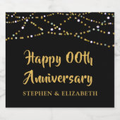 Jubileum Naam zwart gouden strijklampjes elk jaar Sparkling Wijnetiket (Enkel label)