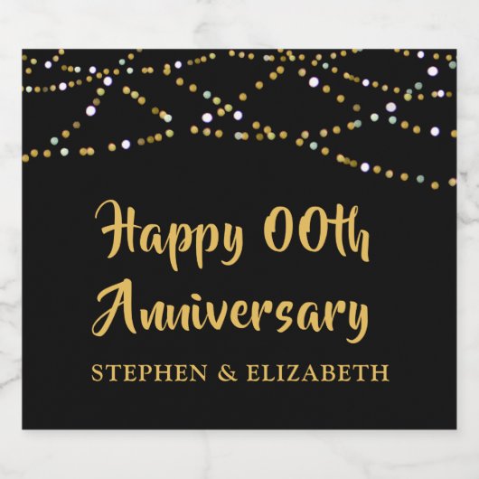 Jubileum Naam zwart gouden strijklampjes elk jaar Sparkling Wijnetiket (Enkel label)