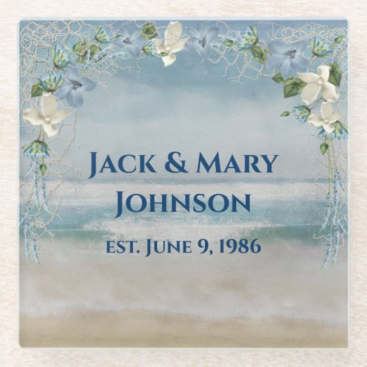 Jubileum Nautical Net en Flowers Glazen Onderzetter (Voorkant)