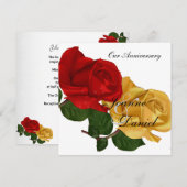 Jubileum nodigt White Red Yellow Rose Floral uit Kaart (Voorkant / Achterkant)