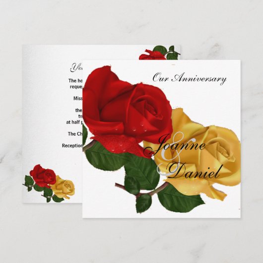 Jubileum nodigt White Red Yellow Rose Floral uit Kaart (Voorkant / Achterkant)