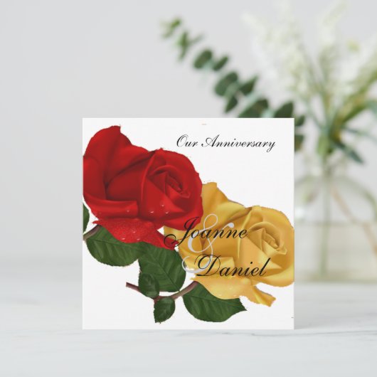 Jubileum nodigt White Red Yellow Rose Floral uit Kaart (Staand voorkant)