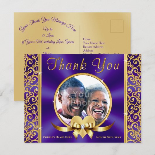 Jubileum- OF trouwfoto Dank u Briefkaarten (Voorkant / Achterkant)