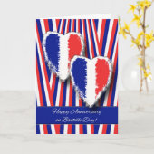 Jubileum op Bastille Day, Hearts and Stripes Kaart (Gele Bloem)