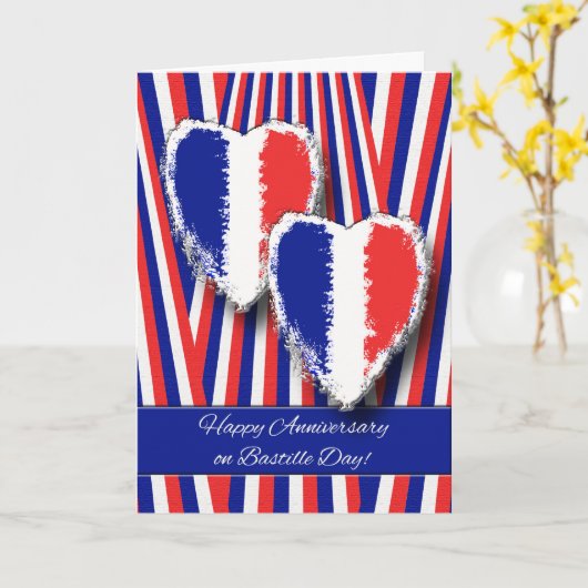 Jubileum op Bastille Day, Hearts and Stripes Kaart (Gele Bloem)
