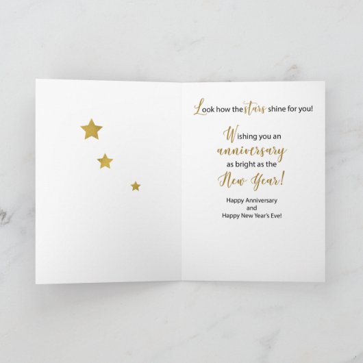 Jubileum op Oudejaarsavond Star Shine Gold Kaart (Binnen)