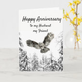 Jubileum Owl Bird Waterverf Husband Friend Kaart (Gele Bloem)