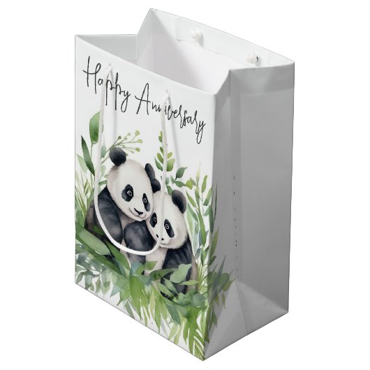 Jubileum panda Beren in bladeren Medium Cadeauzakje (Voorkant Gekanteld)