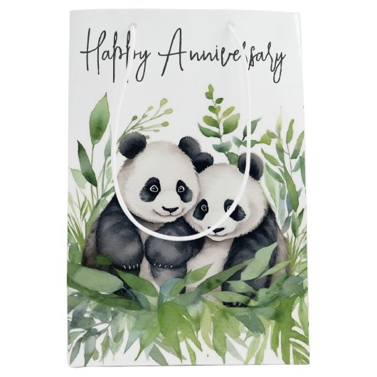 Jubileum panda Beren in bladeren Medium Cadeauzakje (Voorkant)