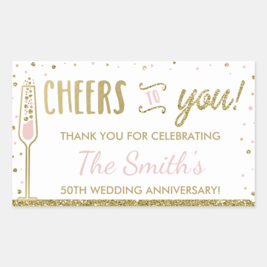 Jubileum partij flesverpakking, faux glitter rechthoekige sticker (Voorkant)