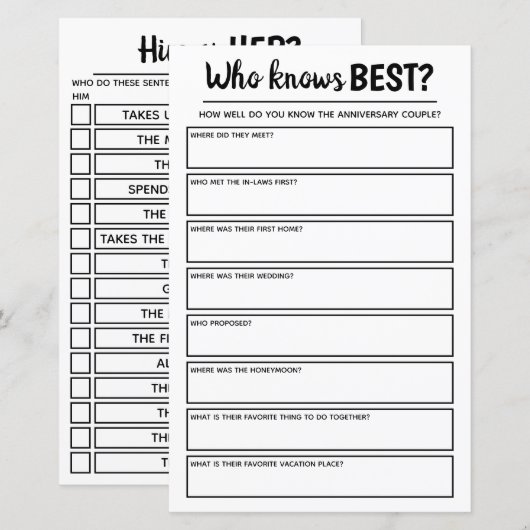 Jubileum Partij game die het beste weet en hem of  (Voorkant / Achterkant)