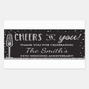 Jubileum Party Bottle Wrapper, Faux Silver Rechthoekige Sticker