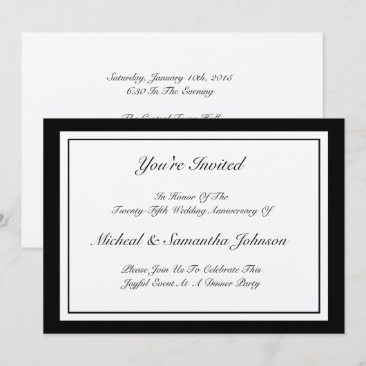 Jubileum Party Classic Invitation Silver Kaart (Voorkant / Achterkant)