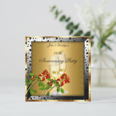 Jubileum Party Gold Red Rose Floral Kaart (Staand voorkant)