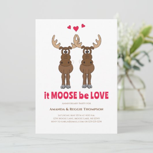 Jubileum Party Schattige Whimsical Moose Foto Kaart (Staand voorkant)