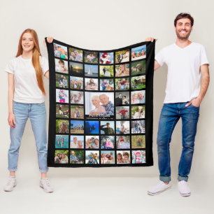 Jubileum Photo Collage Script Name Year - Black Fleece Deken