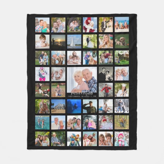 Jubileum Photo Collage Script Name Year - Black Fleece Deken (Voorkant)