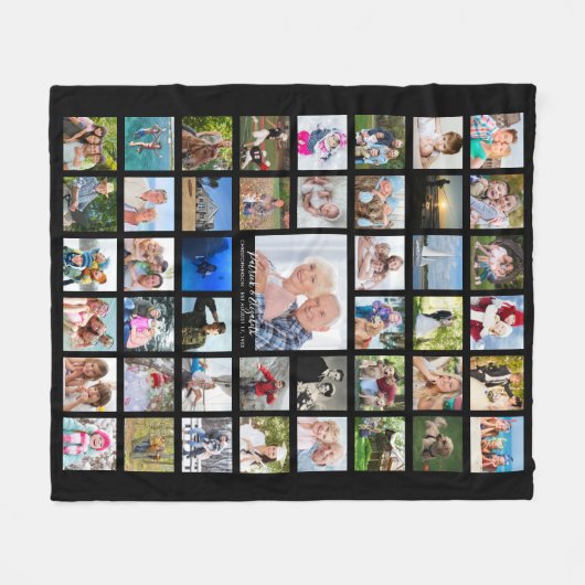 Jubileum Photo Collage Script Name Year - Black Fleece Deken (Voorkant (Horizontaal))