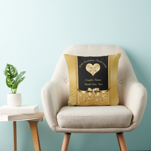Jubileum Pillow Black and Gold 50th Wedding Kussen (Stoel)