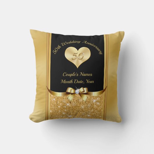 Jubileum Pillow Black and Gold 50th Wedding Kussen (Voorkant)