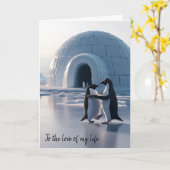 Jubileum pinguïns langzaam dansen kaart (Gele Bloem)