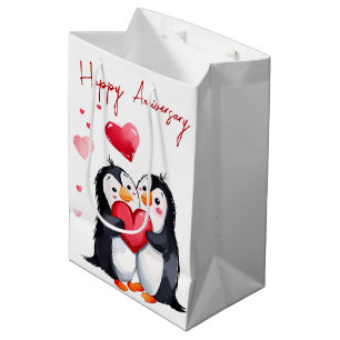 Jubileum pinguïns met hart medium cadeauzakje