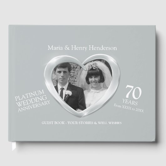 Jubileum platina bruiloft foto harten 70 jaar gastenboek (Voorkant)