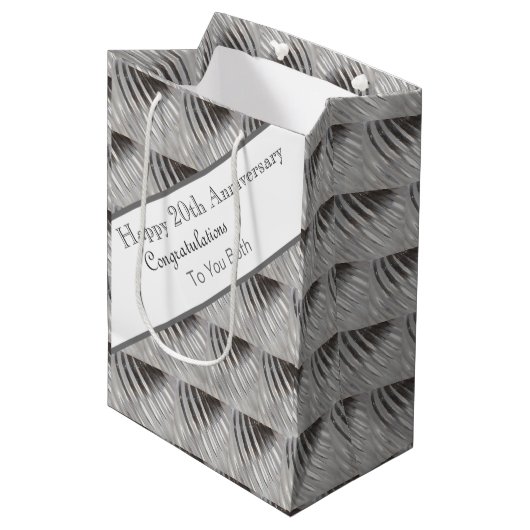 Jubileum Platinum twintigste bruiloft Medium Cadeauzakje (Voorkant Gekanteld)