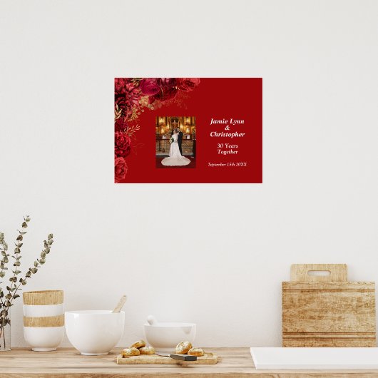 Jubileum Poster Rode Floral Wedding (Keuken)