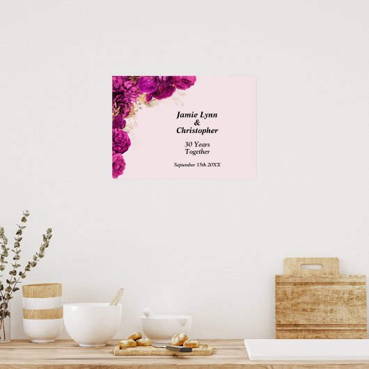 Jubileum Poster van roze Floral Wedding (Keuken)