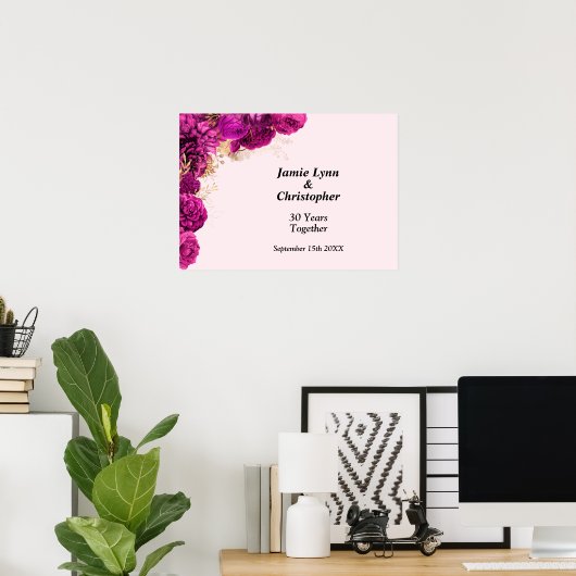 Jubileum Poster van roze Floral Wedding (Thuiskantoor)
