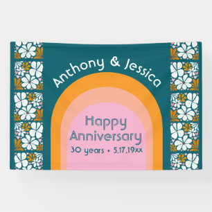 Jubileum retro bloemen groovy jaren 70 Boho Spandoek