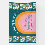 Jubileum retro bloemen groovy jaren 70 Boho Spandoek (Verticaal)