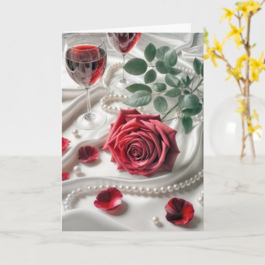 Jubileum rode roos en wijn kaart (Gele Bloem)