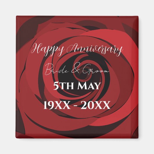 Jubileum rode rozenbloem magneet (Voorkant)