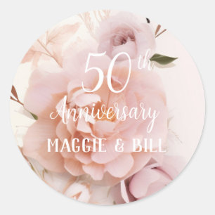 Jubileum roze bloemencustom script bruiloft ronde sticker